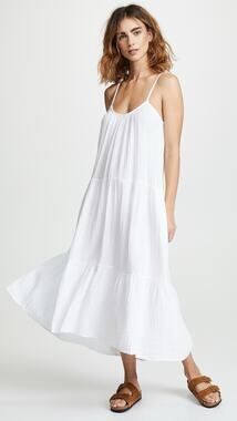 Michael Kors XL Tiered Spaghetti Strap Midi White Summer Dress EUC Boho Indie